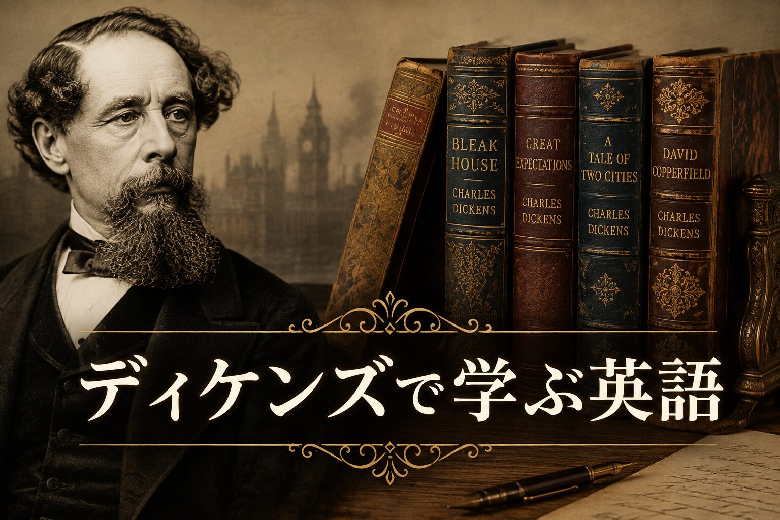 ディケンズの肖像画と洋書